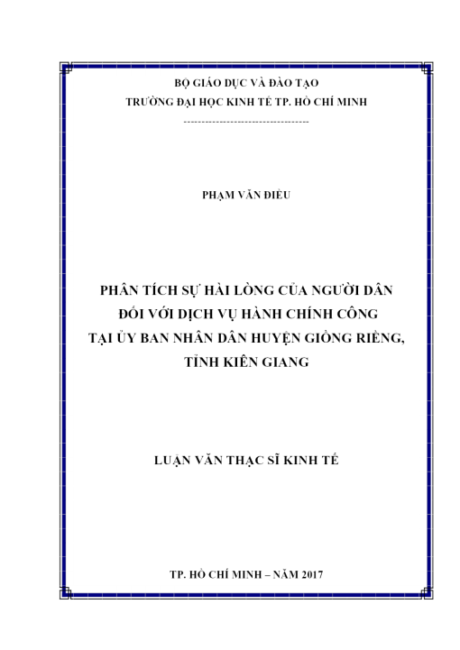 Phân Tích Sự Hài Lòng Của Người Dân Đối Với Dịch Vụ Hành Chính Công Tại Ủy Ban Nhân Dân Huyện Giồng Riềng, Tỉnh Kiên Giang