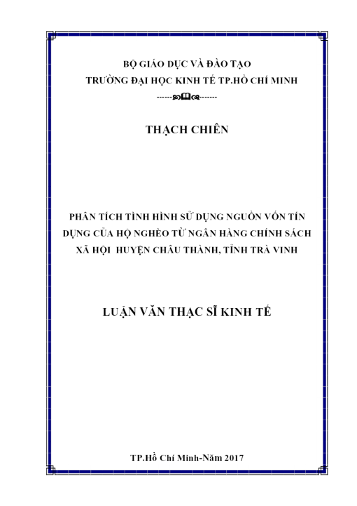 Phân Tích Tình Hình Sử Dụng Nguồn Vốn Tín Dụng Của Hộ Nghèo Từ Ngân Hàng Chính Sách Xã Hội Huyện Châu Thành, Tỉnh Trà Vinh