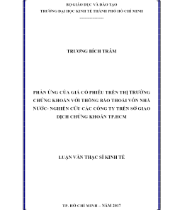 Phản Ứng Của Giá Cổ Phiếu Trên Thị Trường Chứng Khoán Với Thông Báo Thoái Vốn Nhà Nước- Nghiên Cứu Các Công Ty Trên Sở Giao Dịch Chứng Khoán Tp.hcm