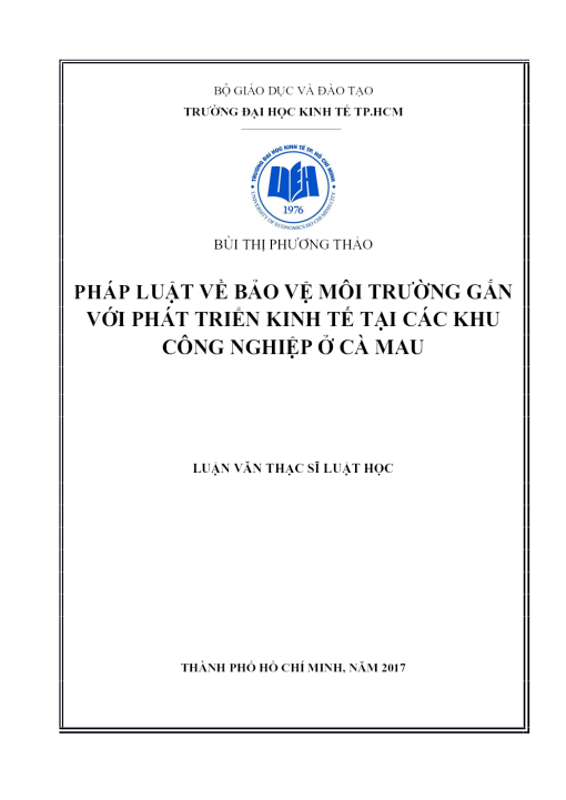 Pháp Luật Về Bảo Vệ Môi Trường Gắn Với Phát Triển Kinh Tế Tại Các Khu Công Nghiệp Ở Cà Mau