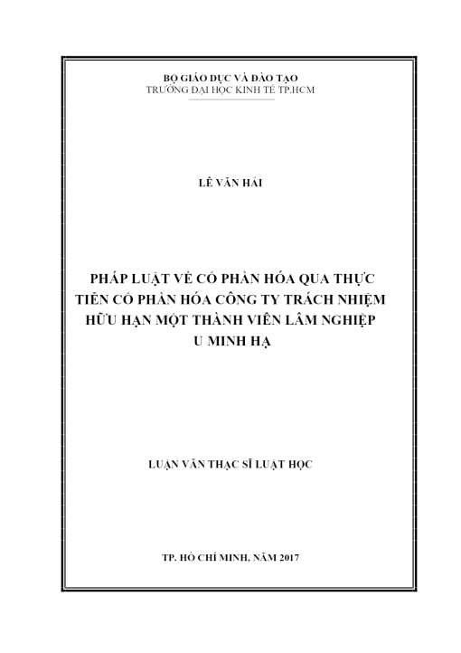 Pháp Luật Về Cổ Phần Hóa Qua Thực Tiễn Cổ Phần Hóa Công Ty Trách Nhiệm Hữu Hạn Một Thành Viên Lâm Nghiệp U Minh Hạ