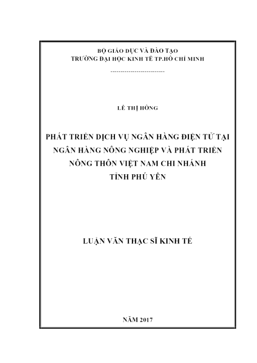 Phát Triển Dịch Vụ Ngân Hàng Điện Tử Tại Ngân Hàng Nông Nghiệp Và Phát Triển Nông Thôn Việt Nam Chi Nhánh Tỉnh Phú Yên