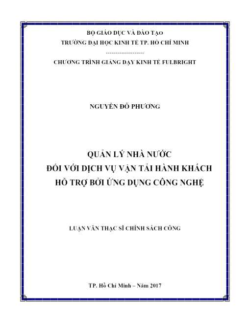 Quản Lý Nhà Nước Đối Với Dịch Vụ Vận Tải Hành Khách Hỗ Trợ Bởi Ứng Dụng Công Nghệ