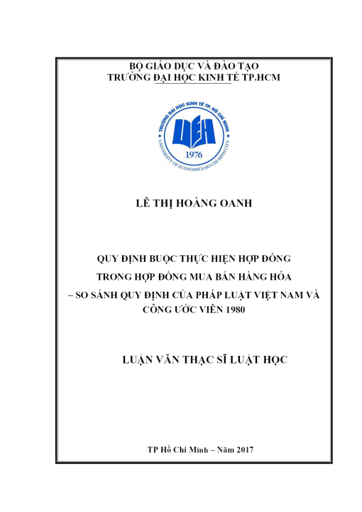 Quy Định Buộc Thực Hiện Hợp Đồng Trong Hợp Đồng Mua Bán Hàng Hóa - So Sánh Quy Định Của Pháp Luật Việt Nam Và Công Ước Viên 1980
