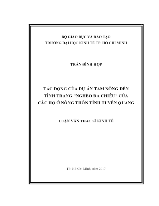 Tác Động Của Dự Án Tam Nông Đến Tình Trạng “Nghèo Đa Chiều” Của Các Hộ Ở Nông Thôn Tỉnh Tuyên Quang