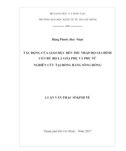Tác Động Của Giáo Dục Đến Thu Nhập Hộ Gia Đình Có Chủ Hộ Là Góa Phụ Và Phụ Nữ - Nghiên Cứu Tại Đồng Bằng Sông Hồng
