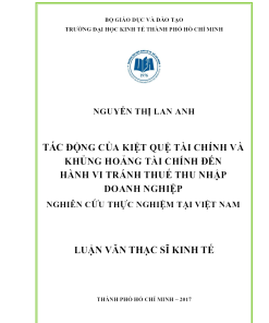 Tác Động Của Kiệt Quệ Tài Chính Và Khủng Hoảng Tài Chính Đến Hành Vi Tránh Thuế Thu Nhập Doanh Nghiệp - Nghiên Cứu Thực Nghiệm Tại Việt Nam