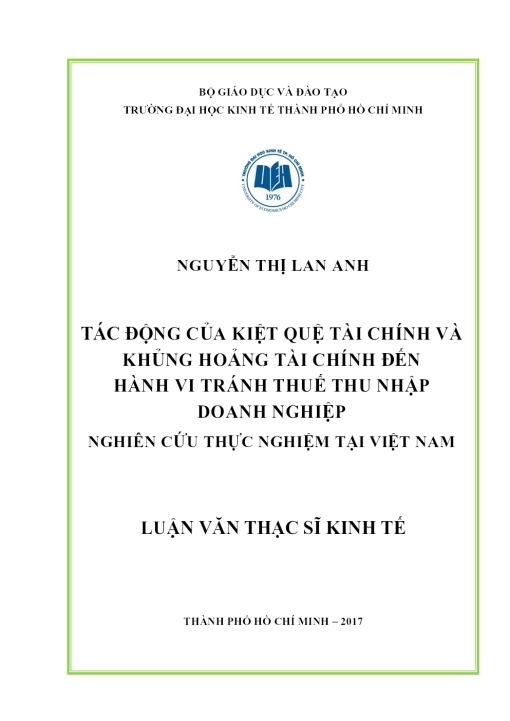 Tác Động Của Kiệt Quệ Tài Chính Và Khủng Hoảng Tài Chính Đến Hành Vi Tránh Thuế Thu Nhập Doanh Nghiệp - Nghiên Cứu Thực Nghiệm Tại Việt Nam