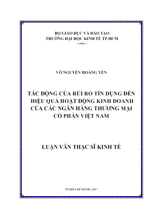 Tác Động Của Rủi Ro Tín Dụng Đến Hiệu Quả Hoạt Động Kinh Doanh Của Các Ngân Hàng Thương Mại Cổ Phần Việt Nam