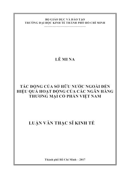 Tác Động Của Sở Hữu Nước Ngoài Đến Hiệu Quả Hoạt Động Của Các Ngân Hàng Thương Mại Cổ Phần Việt Nam