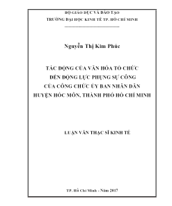 Tác Động Của Văn Hóa Tổ Chức Đến Động Lực Phụng Sự Công Của Công Chức Ủy Ban Nhân Dân Huyện Hóc Môn, Thành Phố Hồ Chí Minh