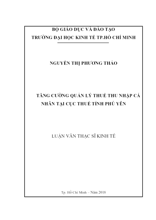 Tăng Cường Quản Lý Thuế Thu Nhập Cá Nhân Tại Cục Thuế Tỉnh Phú Yên