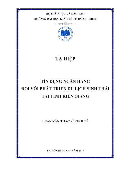 Tín Dụng Ngân Hàng Đối Với Phát Triển Du Lịch Sinh Thái Tại Tỉnh Kiên Giang