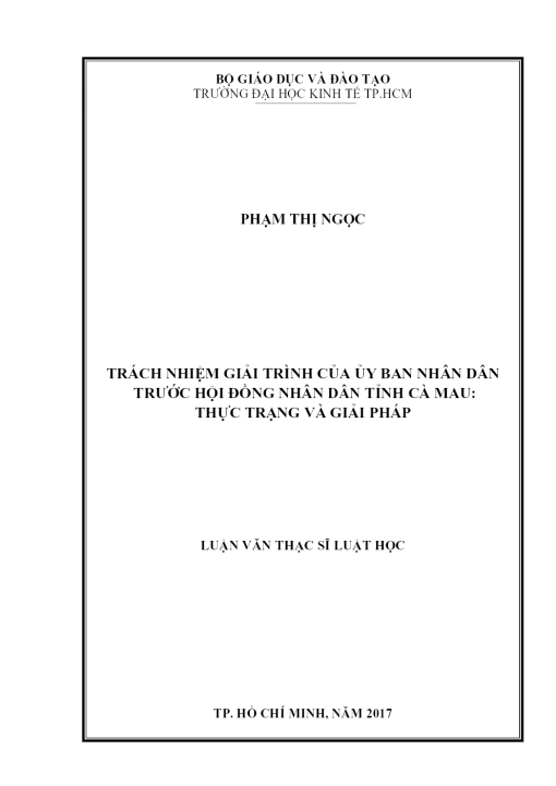 Trách Nhiệm Giải Trình Của Ủy Ban Nhân Dân Trong Thực Thi Công Vụ Ở Tỉnh Cà Mau: Thực Trạng Và Giải Pháp