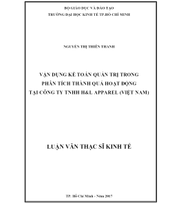 Vận Dụng Kế Toán Quản Trị Trong Phân Tích Thành Quả Hoạt Động Tại Công Ty Tnhh H&l Apparel (Việt Nam)