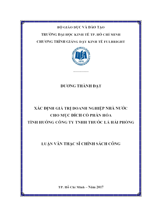 Xác Định Giá Trị Doanh Nghiệp Nhà Nước Cho Mục Đích Cổ Phần Hóa: Tình Huống Công Ty TNHH Thuốc Lá Hải Phòng