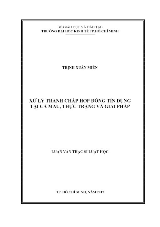 Xử Lý Tranh Chấp Hợp Đồng Tín Dụng Tại Cà Mau, Thực Trạng Và Giải Pháp