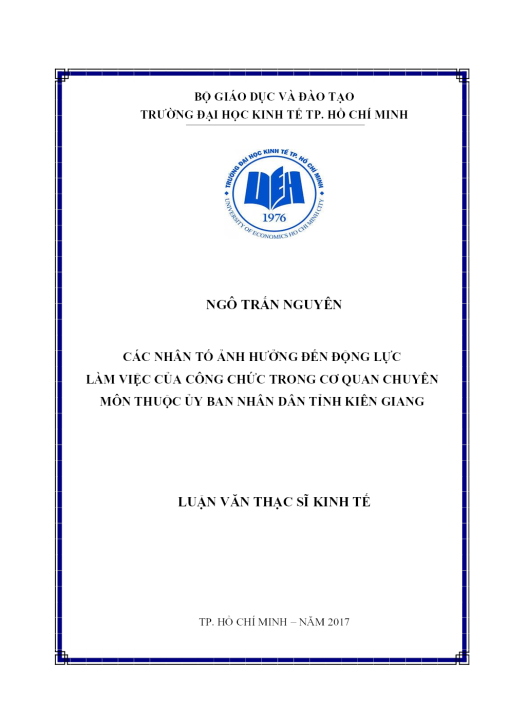 Các Nhân Tố Ảnh Hưởng Đến Động Lực Làm Việc Của Công Chức Trong Cơ Quan Chuyên Môn Thuộc Uỷ Ban Nhân Dân Tỉnh Kiên Giang