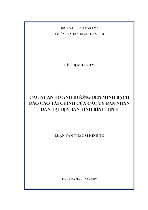Các Nhân Tố Ảnh Hưởng Đến Minh Bạch Báo Cáo Tài Chính Của Các Ủy Ban Nhân Dân Tại Địa Bàn Tỉnh Bình Định