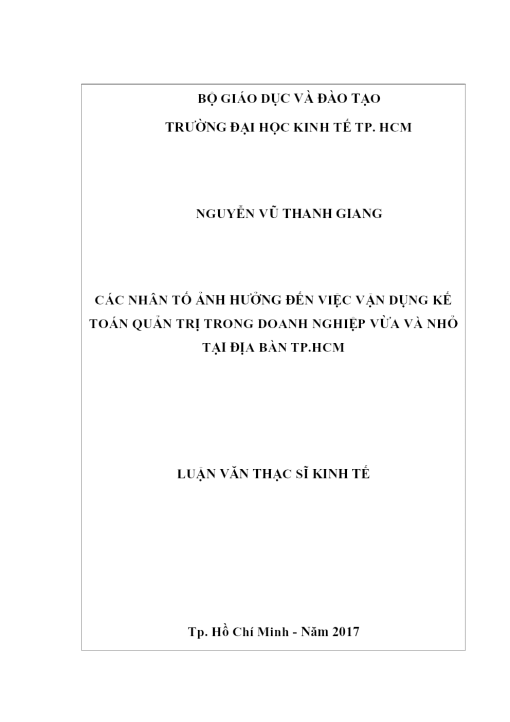 Các Nhân Tố Ảnh Hưởng Đến Việc Vận Dụng Kế Toán Quản Trị Trong Doanh Nghiệp Vừa Và Nhỏ Tại Địa Bàn Tp.hcm