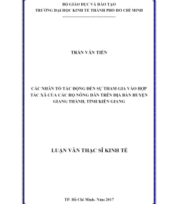Các Nhân Tố Tác Động Đến Sự Tham Gia Vào Hợp Tác Xã Của Các Hộ Nông Dân Trên Địa Bàn Huyện Giang Thành, Tỉnh Kiên Giang