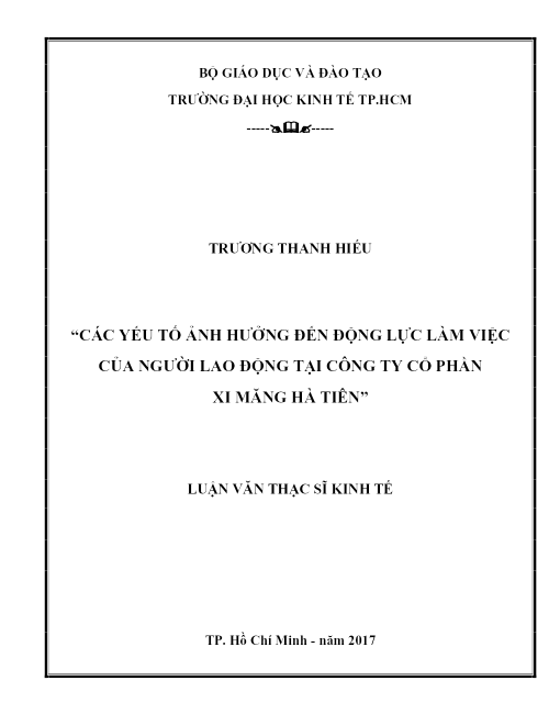 Các Yếu Tố Ảnh Hưởng Đến Động Lực Làm Việc Của Người Lao Động Tại Công Ty Cổ Phần Xi Măng Hà Tiên