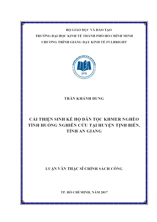 Cải Thiện Sinh Kế Hộ Dân Tộc Khmer Nghèo Tình Huống Nghiên Cứu Tại Huyện Tịnh Biên, Tỉnh An Giang