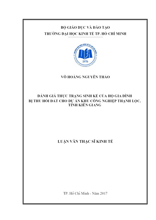 Đánh Giá Thực Trạng Sinh Kế Của Hộ Gia Đình Bị Thu Hồi Đất Cho Dự Án Khu Công Nghiệp Thạnh Lộc, Tỉnh Kiên Giang