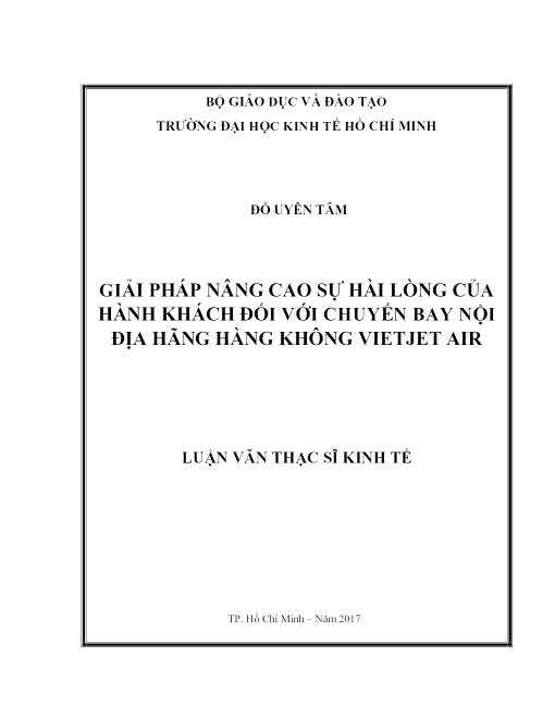 Giải Pháp Nâng Cao Sự Hài Lòng Của Hành Khách Đối Với Chuyến Bay Nội Địa Hãng Hàng Không Vietjet Air