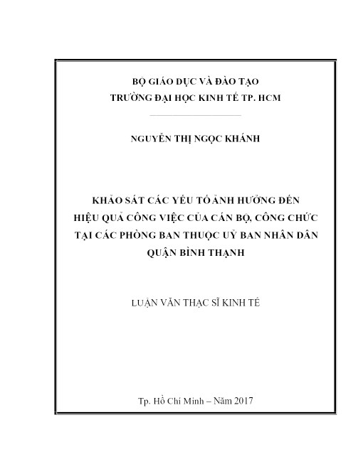 Khảo Sát Các Yếu Tố Ảnh Hưởng Đến Hiệu Quả Công Việc Của Cán Bộ, Công Chức Tại Các Phòng Ban Thuộc Ủy Ban Nhân Dân Quận Bình Thạnh