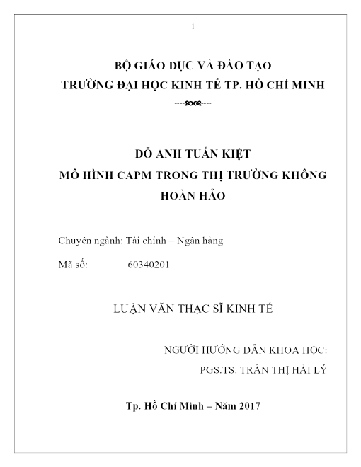 Mô Hình Capm Trong Thị Trường Không Hoàn Hảo