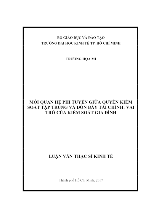 Mối Quan Hệ Phi Tuyến Giữa Quyền Kiểm Soát Tập Trung Và Đòn Bẩy Tài Chính: Vai Trò Của Kiểm Soát Gia Đình