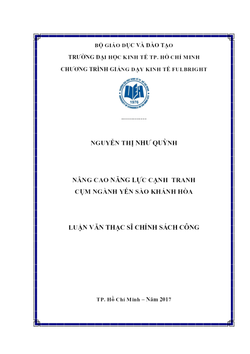 Nâng Cao Năng Lực Cạnh Tranh Cụm Ngành Yến Sào Khánh Hòa