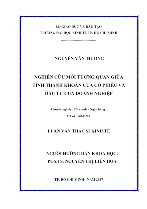 Nghiên Cứu Mối Tương Quan Giữa Tính Thanh Khoản Của Cổ Phiếu Và Đầu Tư Của Doanh Nghiệp