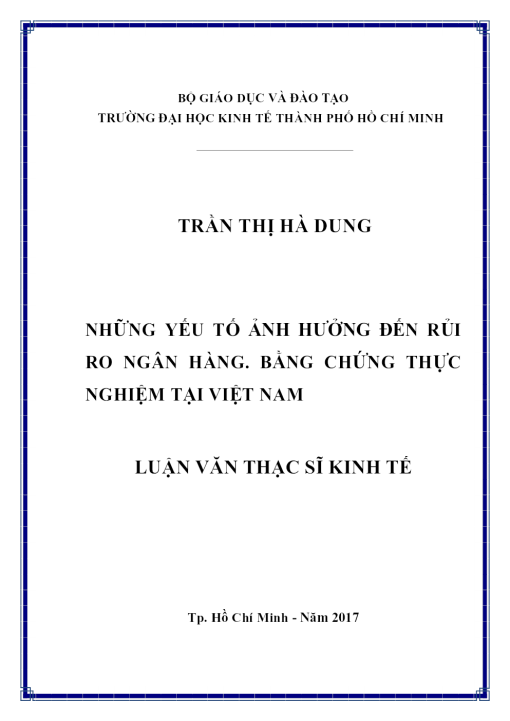 Những Yếu Tố Ảnh Hưởng Đến Rủi Ro Ngân Hàng. Bằng Chứng Thực Nghiệm Tại Việt Nam