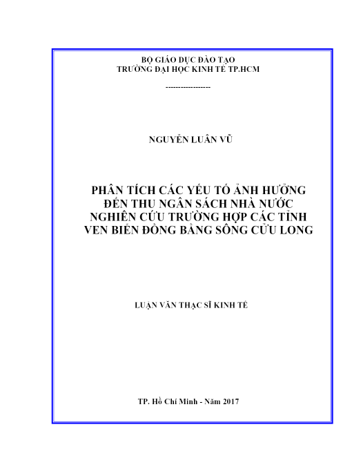 Phân Tích Các Yếu Tố Ảnh Hưởng Đến Thu Ngân Sách Nhà Nước - Nghiên Cứu Trường Hợp Các Tỉnh Ven Biển Đồng Bằng Sông Cửu Long