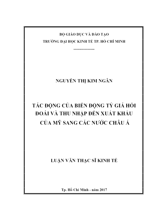 Tác Động Của Biến Động Tỷ Giá Hối Đoái Và Thu Nhập Đến Xuất Khẩu Của Mỹ Sang Các Nước Châu Á