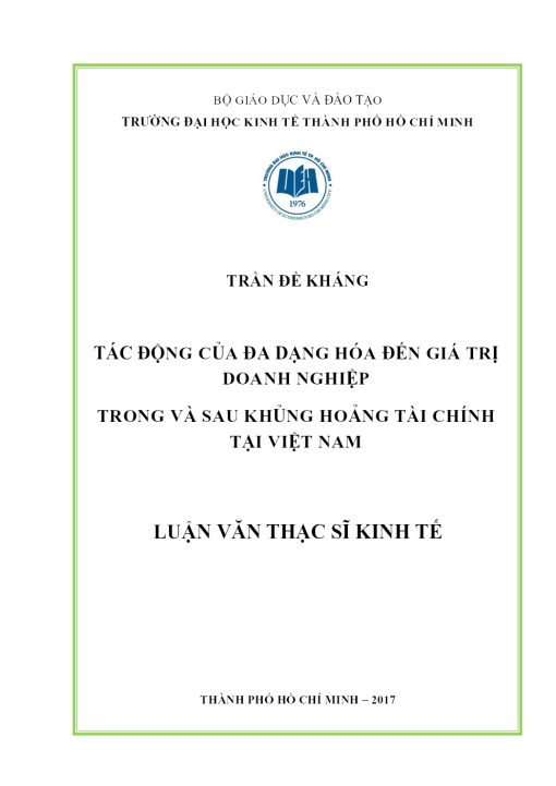 Tác Động Của Đa Dạng Hóa Đến Giá Trị Doanh Nghiệp Trong Và Sau Khủng Hoảng Tài Chính Tại Việt Nam
