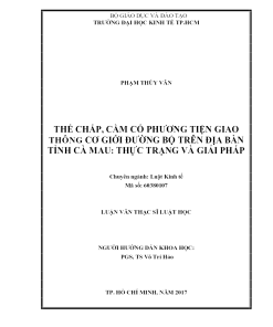 Thế Chấp, Cầm Cố Phương Tiện Giao Thông Cơ Giới Đường Bộ Trên Địa Bàn Tỉnh Cà Mau: Thực Trạng Và Giải Pháp