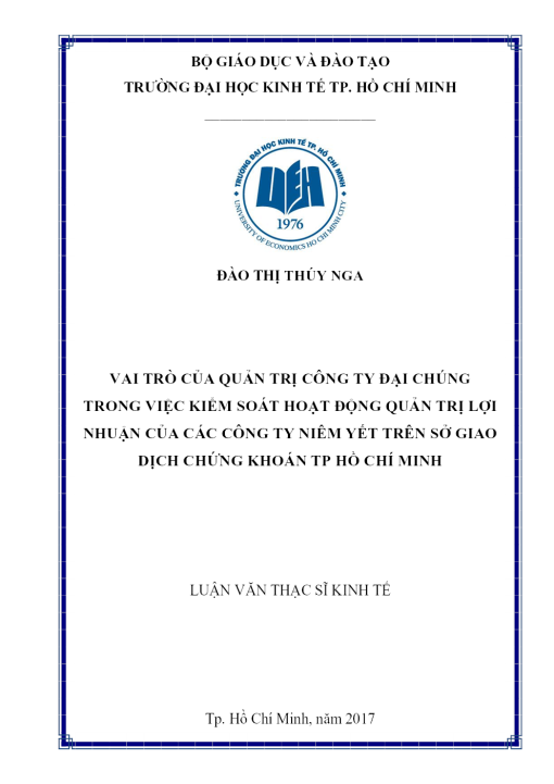 Vai Trò Của Quản Trị Công Ty Đại Chúng Trong Việc Kiểm Soát Hoạt Động Quản Trị Lợi Nhuận Của Các Công Ty Niêm Yết Trên Sở Giao Dịch Chứng Khoán Tp Hồ Chí Minh