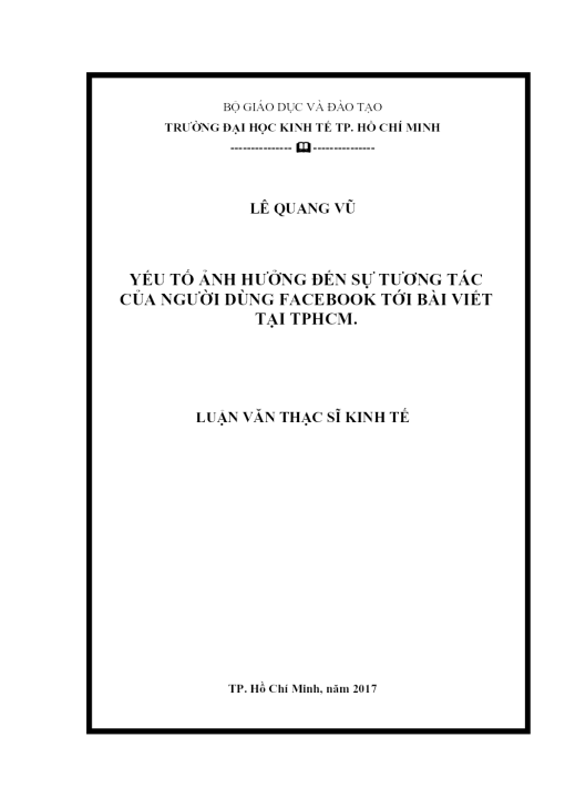 Yếu Tố Ảnh Hưởng Đến Sự Tương Tác Của Người Dùng Facebook Tới Bài Viết Tại Tphcm