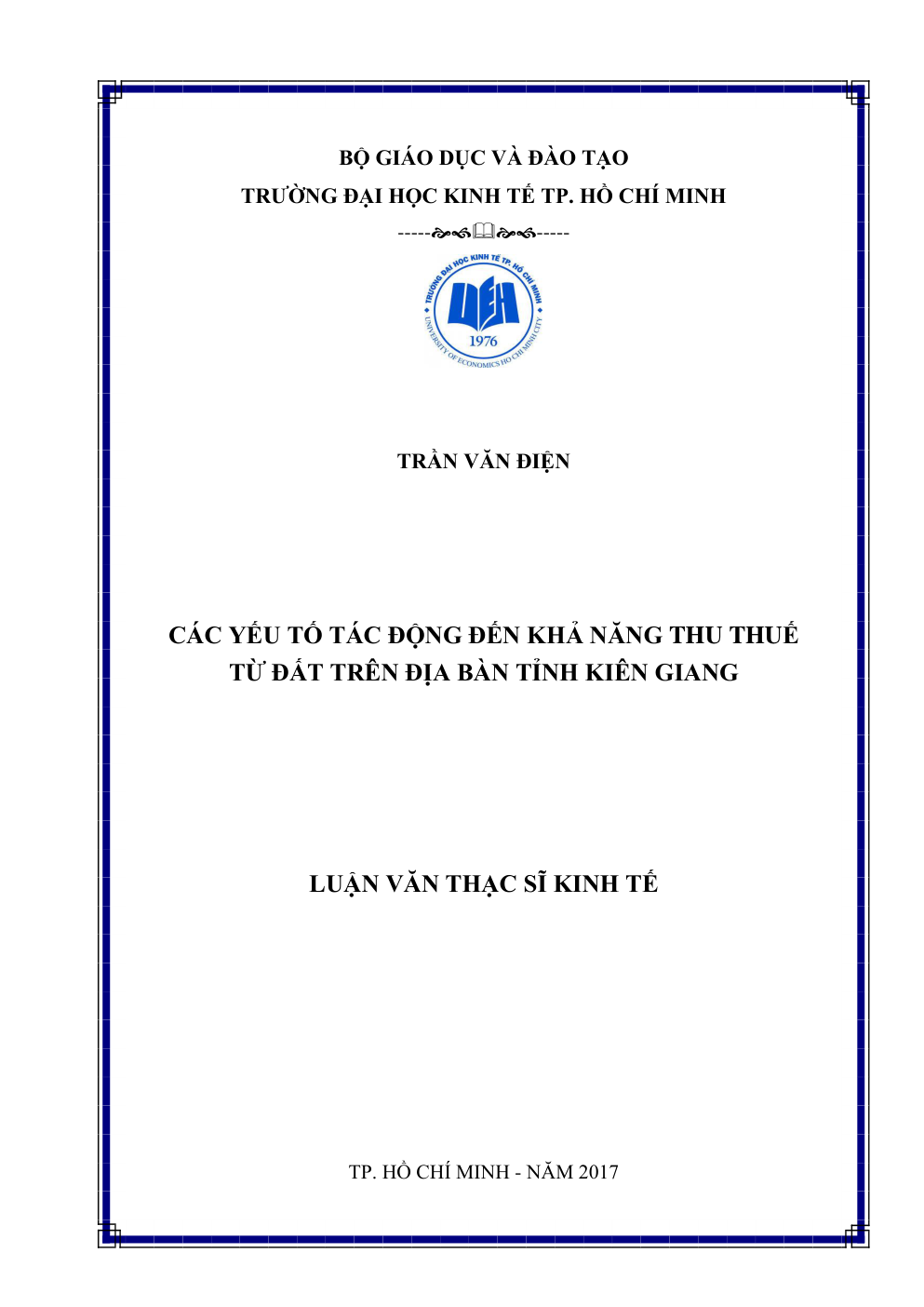 Các Yếu Tố Tác Động Đến Khả Năng Thu Thuế Từ Đất Trên Địa Bàn Tỉnh Kiên Giang