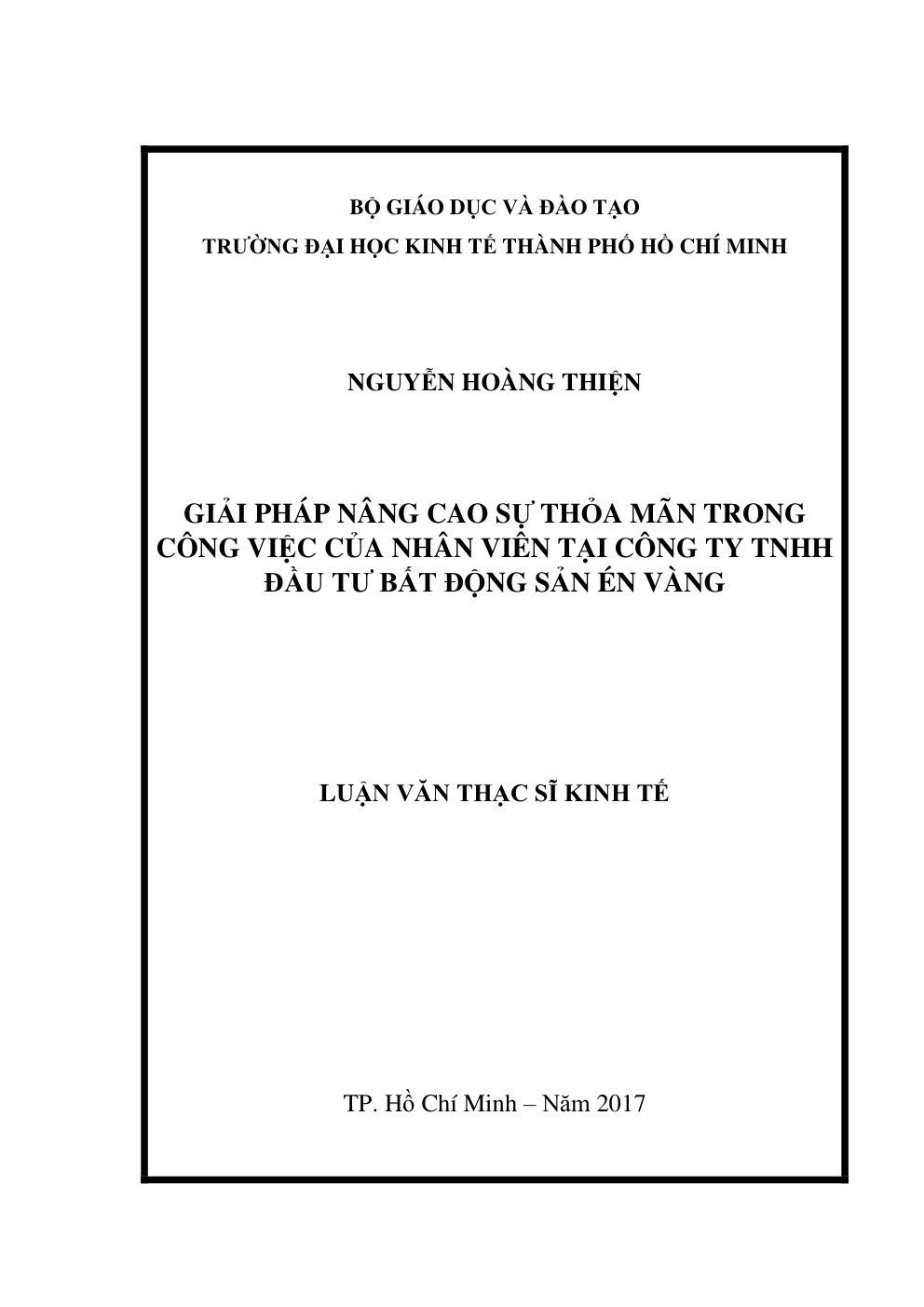 Giải Pháp Nâng Cao Sự Thỏa Mãn Trong Công Việc Của Nhân Viên Tại Công Ty TNHH Đầu Tư Bất Động Sản Én Vàng