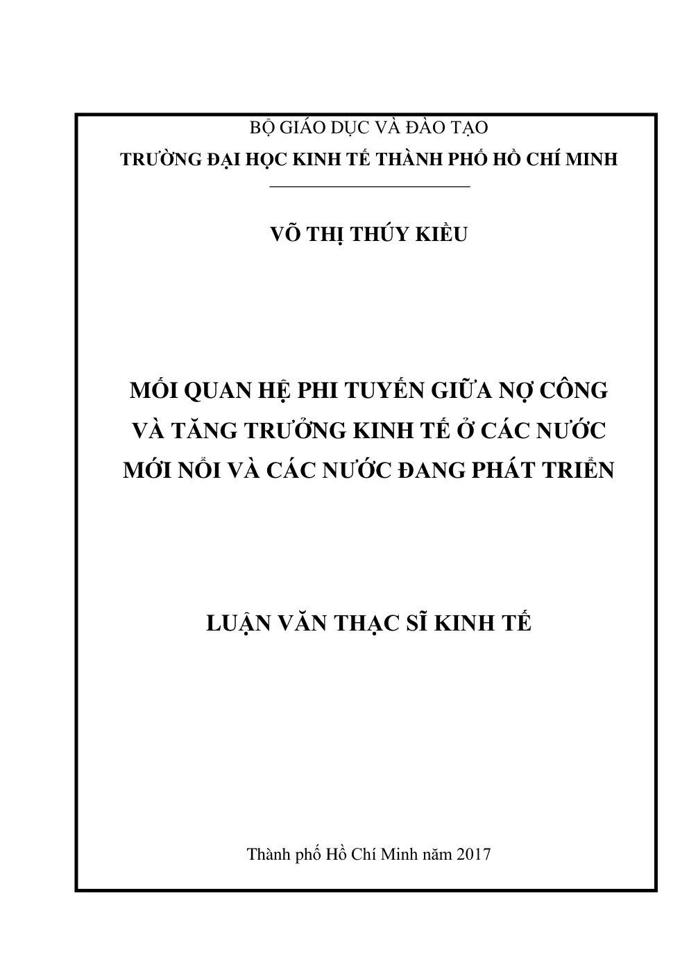 Mối Quan Hệ Phi Tuyến Giữa Nợ Công Và Tăng Trưởng Kinh Tế Ở Các Nước Mới Nổi Và Các Nước Đang Phát Triển