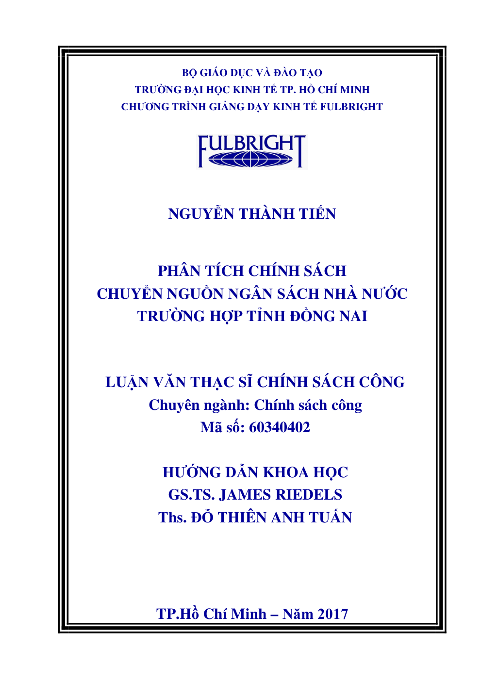 Phân Tích Chính Sách Chuyển Nguồn Ngân Sách Nhà Nước Trường Hợp Tỉnh Đồng Nai
