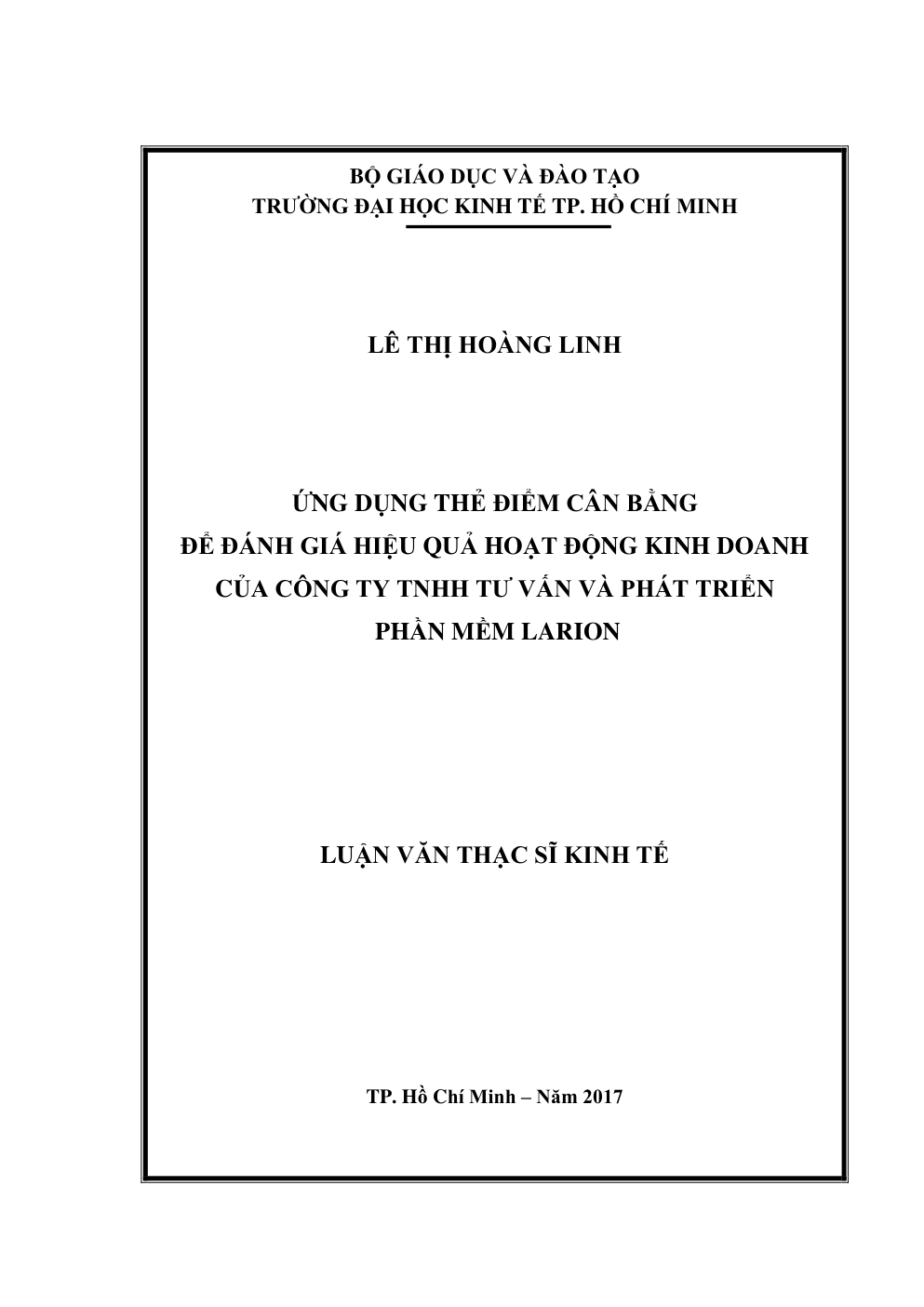 Ứng Dụng Thẻ Điểm Cân Bằng Để Đánh Giá Hiệu Quả Hoạt Động Kinh Doanh Của Công Ty TNHH Tư Vấn Và Phát Triển Phần Mềm Larion