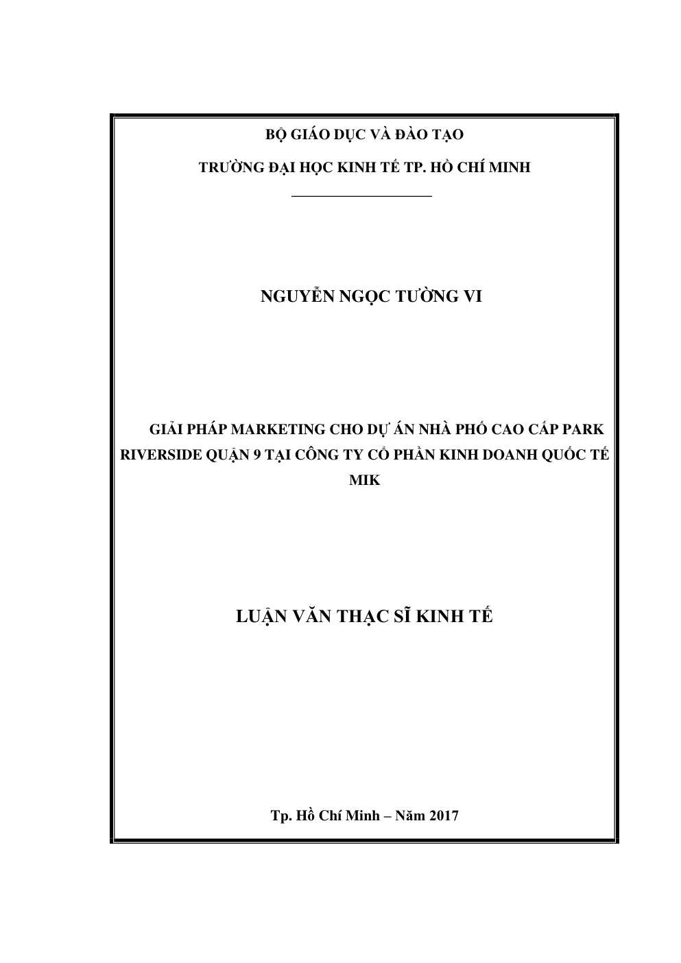 Giải Pháp Marketing Cho Dự Án Nhà Phố Cao Cấp Park Riverside Quận 9 Tại Công Ty Cổ Phần Kinh Doanh Quốc Tế MIK