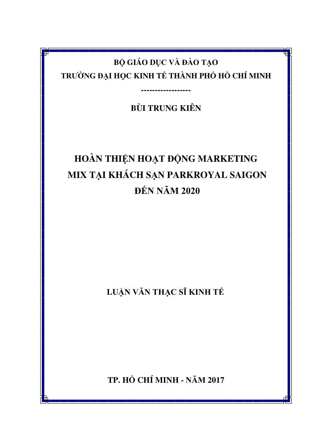 Hoàn Thiện Hoạt Động Marketing Mix Tại Khách Sạn Parkroyal Saigon Đến Năm 2020
