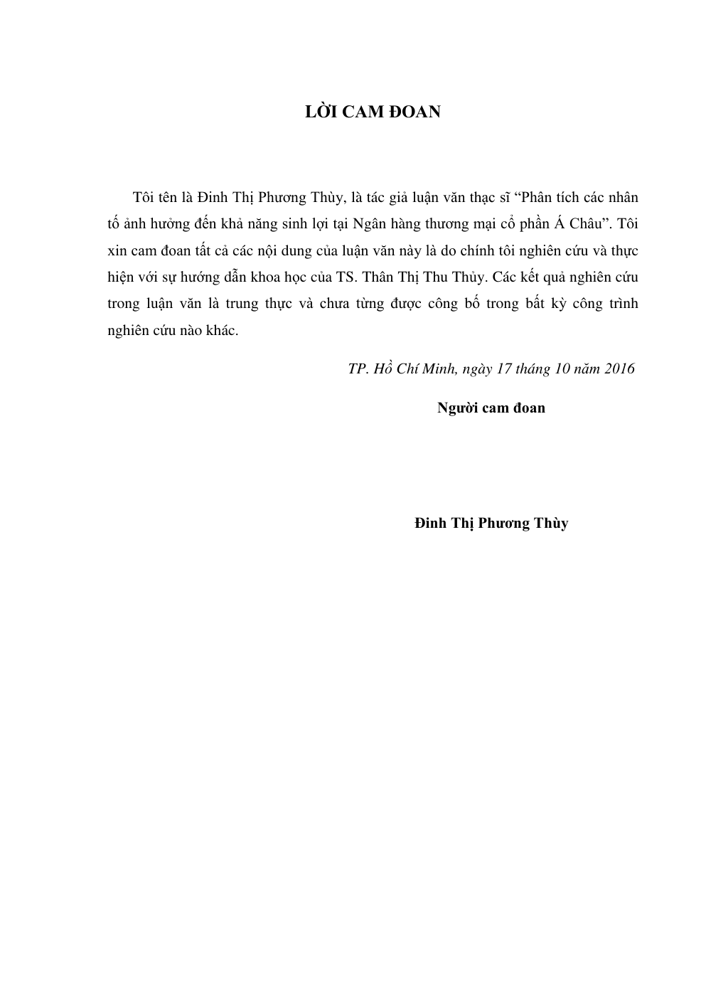 Phân Tích Các Nhân Tố Ảnh Hưởng Đến Khả Năng Sinh Lợi Tại Ngân Hàng Thương Mại Cổ Phần Á Châu