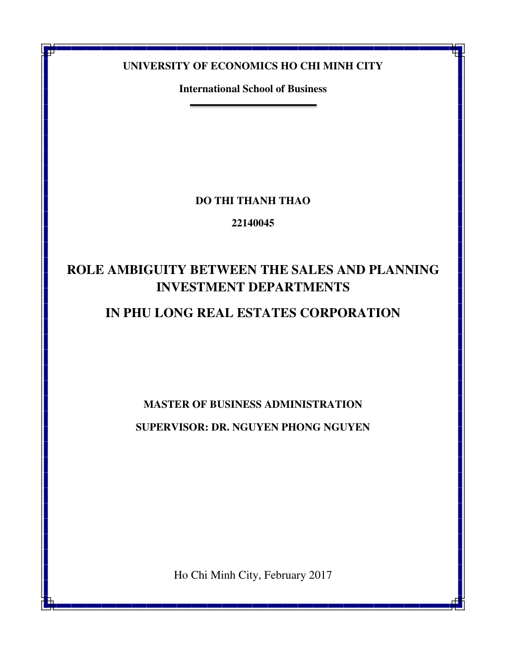 Role Ambiguity Between The Sales And Planning Investment Departments In Phu Long Real Estates Corporation